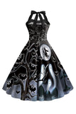 Halloween Print Halter Blauw Vintage Jurkje