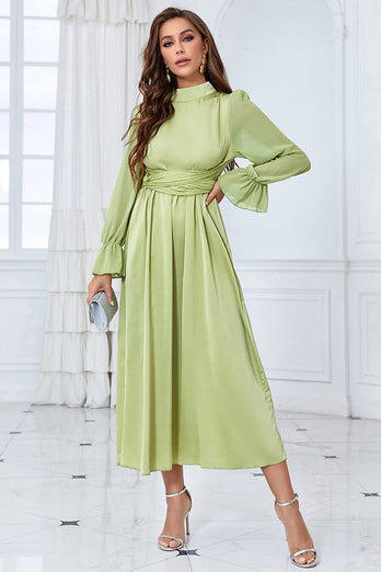 Een lijn groene lange mouwen casual jurk
