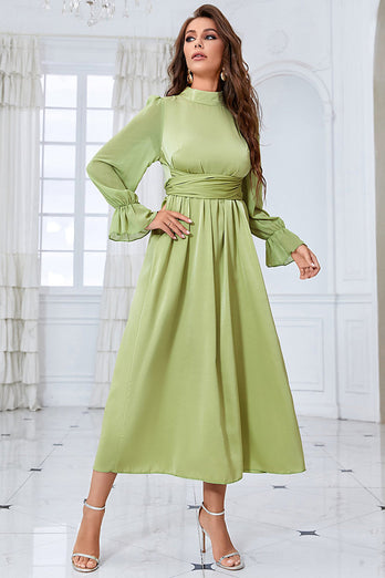 Een lijn groene lange mouwen casual jurk