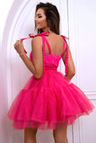 Hot Pink A Line Tule Leuke Homecoming Jurk