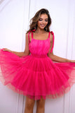 Hot Pink A Line Tule Leuke Homecoming Jurk