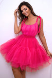 Hot Pink A Line Tule Leuke Homecoming Jurk