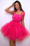 Hot Pink A Line Tule Leuke Homecoming Jurk