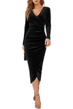 Bodycon V-hals Wrap Heup Midi-lengte Cross Black Velvet Avondjurk