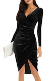 Bodycon V-hals Wrap Heup Midi-lengte Cross Black Velvet Avondjurk