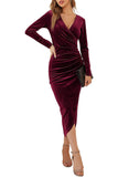 Bodycon V-hals Wrap Heup Midi-lengte Cross Black Velvet Avondjurk