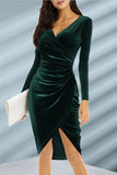 Bodycon V-hals Wrap Heup Midi-lengte Cross Black Velvet Avondjurk