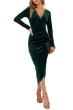 Bodycon V-hals Wrap Heup Midi-lengte Cross Black Velvet Avondjurk