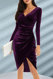Bodycon V-hals Wrap Heup Midi-lengte Cross Black Velvet Avondjurk