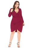 Bodycon V-hals plus size zwarte werkjurk met lange mouwen