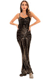 Zwarte Pailletten Spaghetti Strap Backless Bodycon Lange Avondjurk