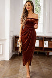 Bordeaux Fluweel Off the Shoulder Vakantie Party Dress