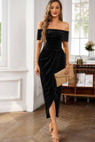 Bordeaux Fluweel Off the Shoulder Vakantie Party Dress