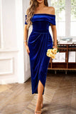 Bordeaux Fluweel Off the Shoulder Vakantie Party Dress