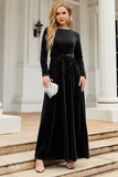 Lange Mouwen A Line Velvet Holiday Party Dress