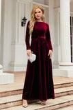 Lange Mouwen A Line Velvet Holiday Party Dress