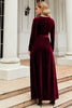 Afbeelding in Gallery-weergave laden, Lange Mouwen A Line Velvet Holiday Party Dress