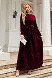 Lange Mouwen A Line Velvet Holiday Party Dress