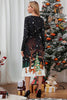 Afbeelding in Gallery-weergave laden, Kerst bedrukte zwarte kerstjurk met lange mouwen