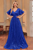 Afbeelding in Gallery-weergave laden, Koningsblauwe pailletten A-lijn formele jurk met V-hals