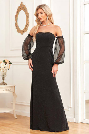 Verwijderbare mouwen Zwarte schede sprankelende formele jurk
