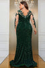 Afbeelding in Gallery-weergave laden, Donkergroene zeemeermin Plus Size pailletten Prom jurk met Appliques