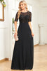 Afbeelding in Gallery-weergave laden, Sprankelende zwarte formele jurk met korte mouwen