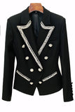 Modieuze Diamond Beaded Double Breasted Slim Women Blazer