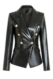 Zwarte PU Double Breasted Dames Blazer