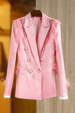 Glitter roze dames blazer met veren