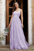 Afbeelding in Gallery-weergave laden, Lila Spaghetti Bandjes A Line Lace Prom Dress