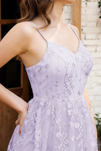 Lila Spaghetti Bandjes A Line Lace Prom Dress