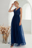Afbeelding in Gallery-weergave laden, Marineblauwe A-lijn tule lange formele jurk met split