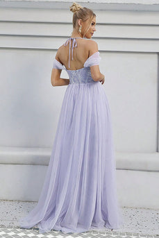 Tule A-lijn lila lange formele jurk