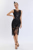 Afbeelding in Gallery-weergave laden, Sprankelende zwarte omzoomde jaren 1920 Gatsby jurk