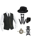 Zwart Single Breasted Heren Kostuumvest met Accessoires Set