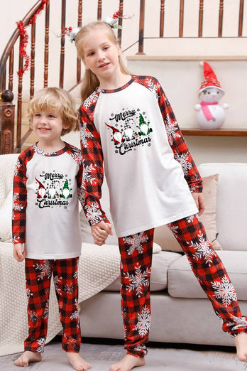 Rode geruite bijpassende familie kerstpyjama met sneeuwvlok