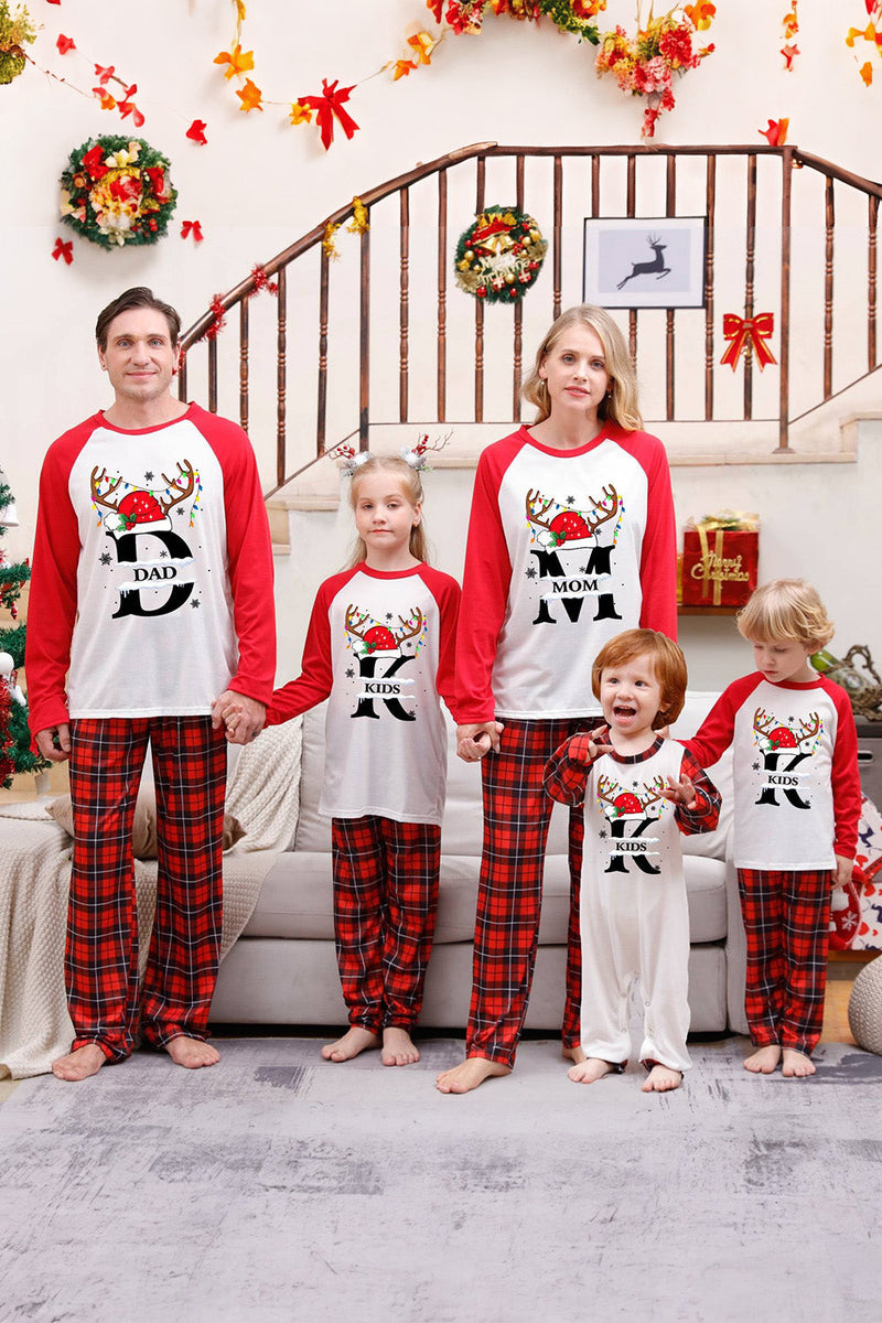 Afbeelding in Gallery-weergave laden, Rode Print Kerst Familie Bijpassende Nachtkleding Pyjama Sets met Plaid