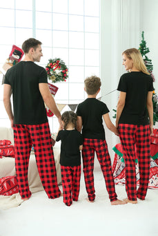 Zwart & Rood Geruite Familie Kerst Pyjama met Korte Mouwen