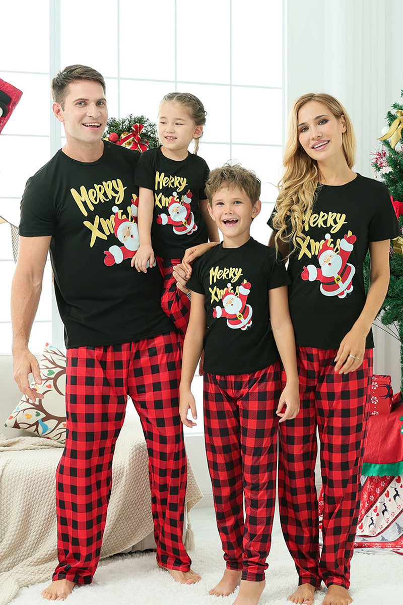 Afbeelding in Gallery-weergave laden, Zwart &amp; Rood Geruite Familie Kerst Pyjama met Korte Mouwen