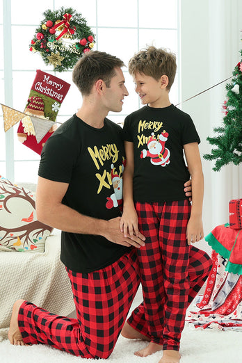 Zwart & Rood Geruite Familie Kerst Pyjama met Korte Mouwen