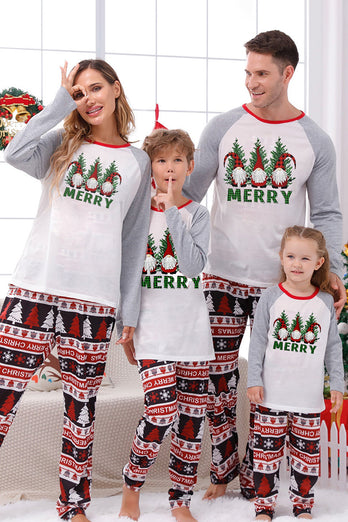 Print grijze lange mouwen bijpassende familie kerst pyjama