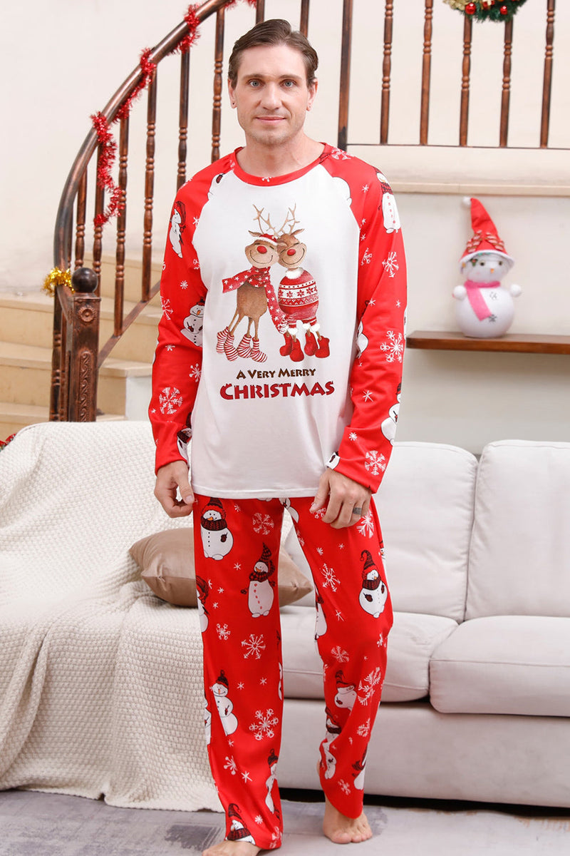 Afbeelding in Gallery-weergave laden, Sneeuwpop print rode kerst matching familie pyjama