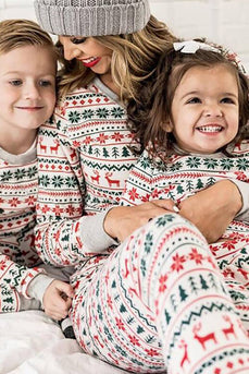 Kerstmis Familie Bijpassende Pyjama Set Grijs Patroon Pyjama