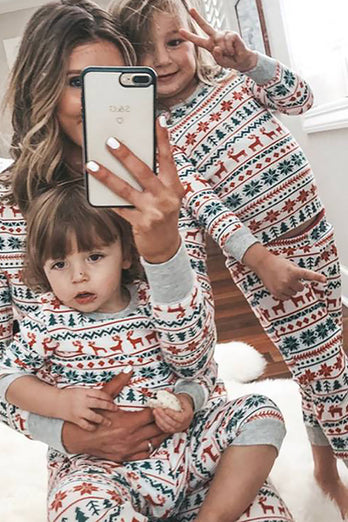 Kerstmis Familie Bijpassende Pyjama Set Grijs Patroon Pyjama
