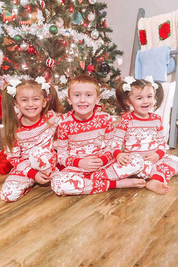 Rode sneeuwvlok en herten patroon kerst fmaily matching pyjama set