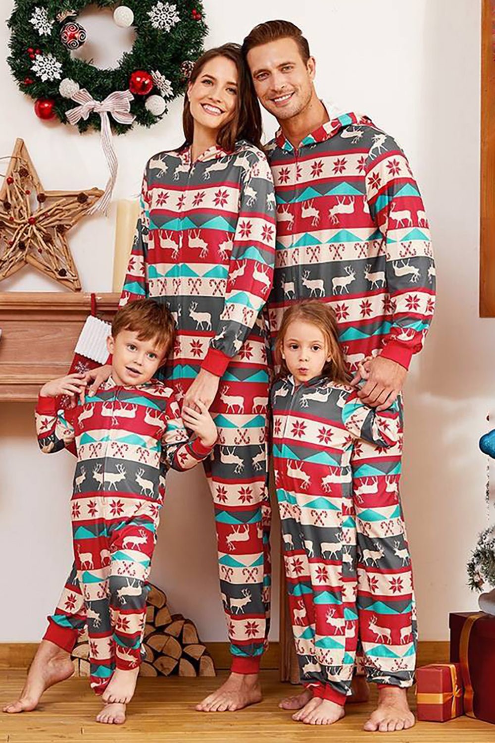 Grijze en rode patroon strepen Kerst Fmaily Pyjama Set