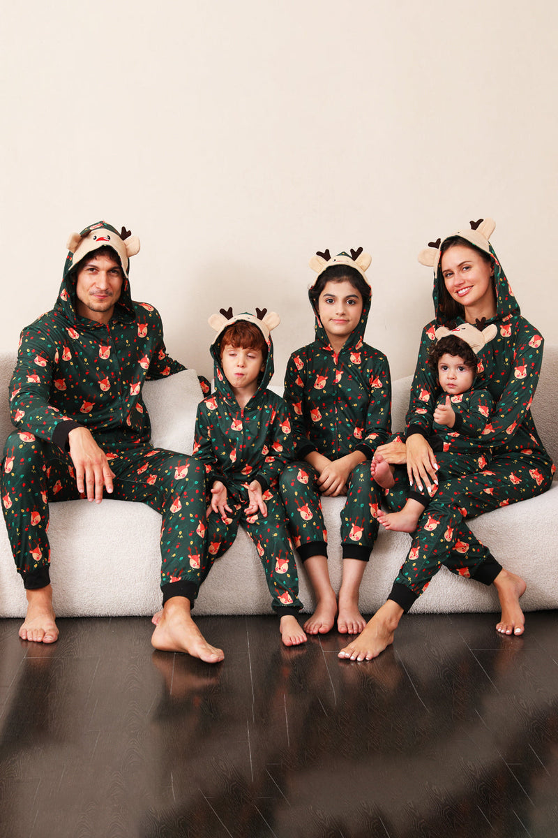 Afbeelding in Gallery-weergave laden, Donkergroene bedrukte familie kerst een stuk pyjama
