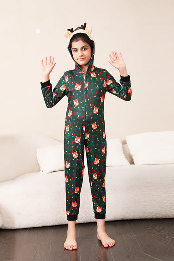 Donkergroene bedrukte familie kerst een stuk pyjama