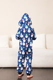 Sneeuwpop print blauw familie matching kerst een stuk pyjama